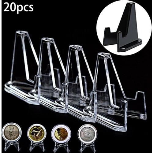 20Pcs Plastic Coin Display Stand Clear Round Square Case Capsules Holder Metal Coin Easel For Collection