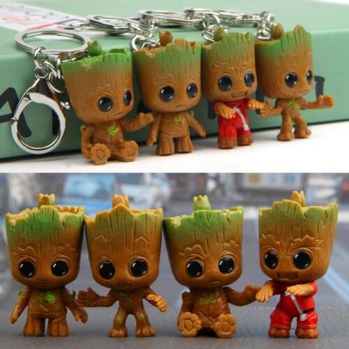 4PCS Baby Tree Man Grootted Action Figure Doll Toys Mini Guardians of the Galaxy Treeman Baby Figure Car Keychain Model Statue