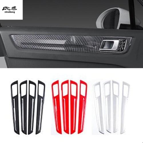 4pcs/Lot ABS Carbon Fiber Grain Four Interior Doors Decoration Cover For 2018 2019 2020 Porsche Cayenne 9YA Car Accessories