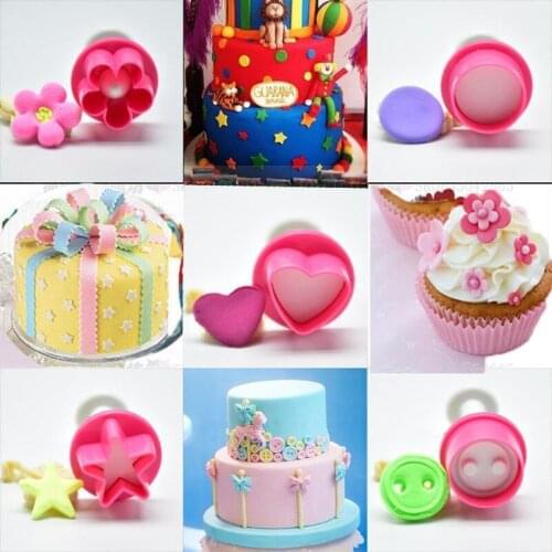 5pcs Heart Flower Round Geometry Cookie Cutter Spring Embossed Cake Mold Fondant Mould Pastry Baking Cake Decorating Tools