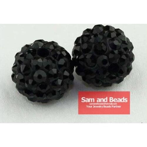 50Pcs/Lot Clay Bracelet Disco Crystal Pave Ball Beads Jet Black Wholesale 8MM High Quality SB802