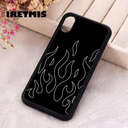 Iretmis 5 5S SE 2020 Phone Cover Case for iPhone 6 6S 7 8 Plus X Xs XR 11 12 Mini Pro Max Aesthetic Neon Flames Black And White