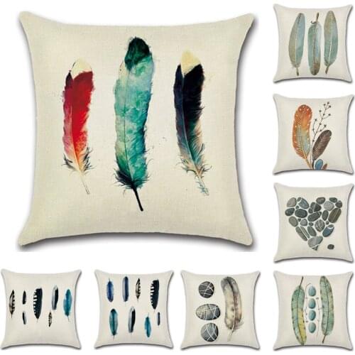 New Creative Feather Print 45*45cm Cushion Cover Linen Throw Pillow Car Home Decoration Decorative Pillowcase