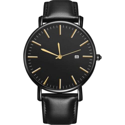 Business Men Minimalist Calendar Round Dial Faux Leather Band Quartz Wrist Watch