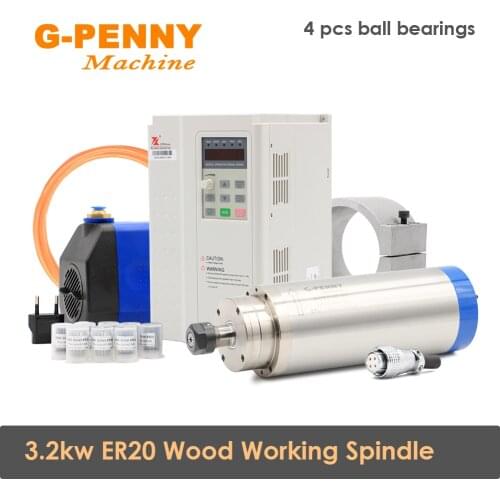 3.2kw ER20 Water cooled spindle Wood working spindle motor for CNC 3.7KW FULING Inverter 75W Water pump 100mm Bracket Kit