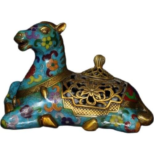 Chinese Old Beijing Old goods Copper Brass cloisonne filigree enamel horse incense burner
