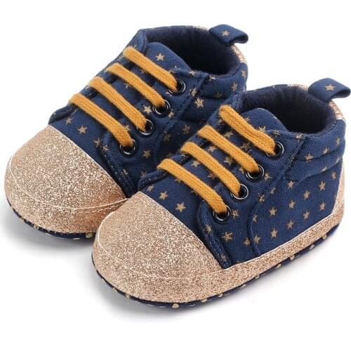Baby Boys Girl Lace-Up Step Baby Shoes Canvas And Bright Cloth Star Geometry Pattern Soft Bottom Non-Skid Shoes