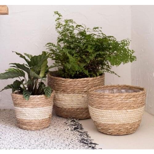 3Pcs Woven Flower Pot Cover Equipped With Internal Plastic Lining Durable Natural Flower Pot Planter Decoration
