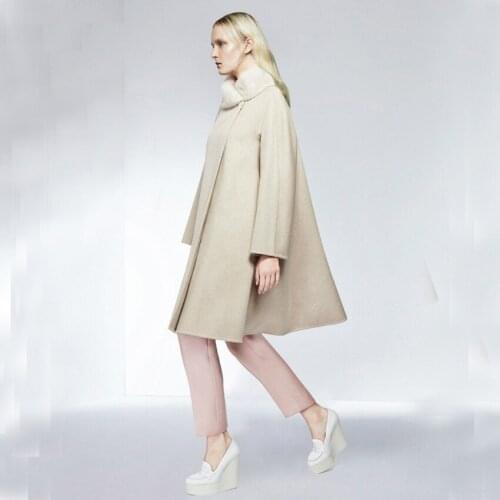 Cute Womens Woolen Cloak with Fur Collar, Winter All-match Beige Gray Wool Outerwear Coat