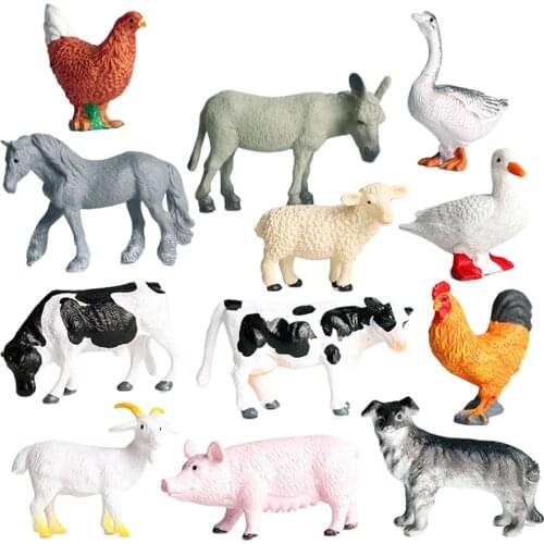 Simulation 12 Pieces Farm Animasl Model Set Cow Duck Goose Educational Toys