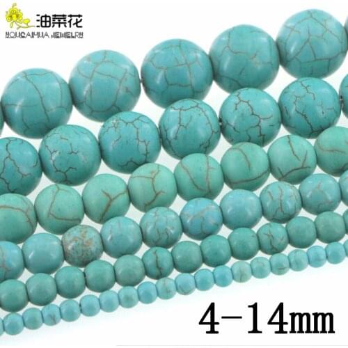 Fashion Stone 4-14mm Round Loose Beads DIY Synthetic Turquoises Accessories Making Necklace Bracelet Girl Gift Wholesale Price