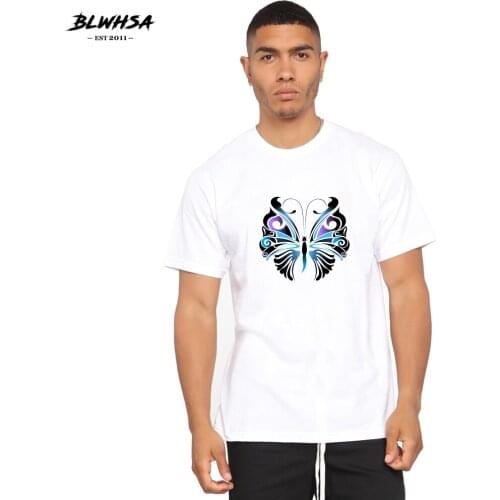 BLWHSA Color Butterfly Printing T Shirt Men Summer Short Sleeve Funny T-shirt Brand Design Color Butterfly Print Plus Size Tees