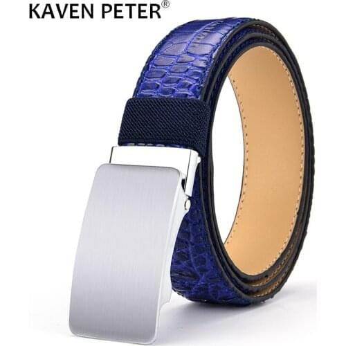 Men Crocodile Pattern Belt Fashion Luxury Automatic Buckle Belts Without Buckle Tooth On Strap Novelty Mens Belt