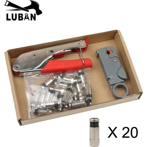 Coaxial Cable Manual Crimping Tool Set Kit For F-Type Connector 20 pcs RG59 Coax Cable Crimper With Compression Connectors