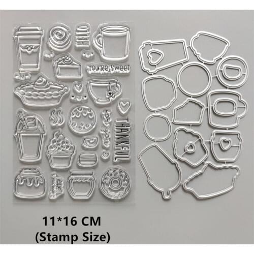 2021 New Water Cup Donuts Clear Stamps and Metal Cutting Dies DIY Scrapbooking Embossing Album Seal Template Punch Stencils