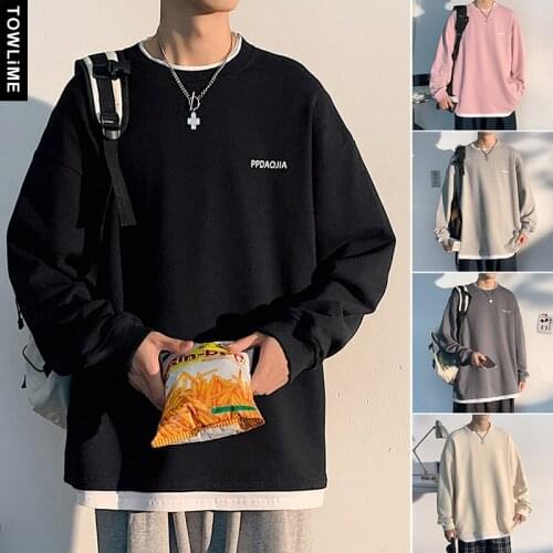 2021 Autumn New Loose Round Collar Hoodies Letter Printed Fake-Two Pieces Sweatshirts Men Women Long Sleeve Clothing Pullover