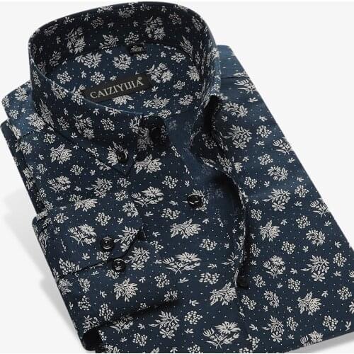 GREVOL New Arrival 100% Cotton Mens Fashion Floral Casual Clothes Original Design Printing Long Sleeve Shirts Slim Fit