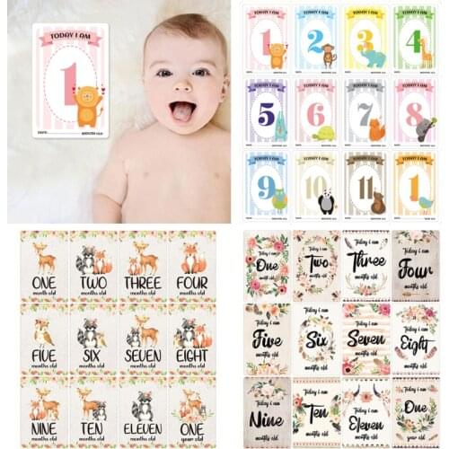 12 Pcs Month Sticker Baby Photography Milestone Memorial Monthly Newborn Kids Commemorative Card Number Photo Props