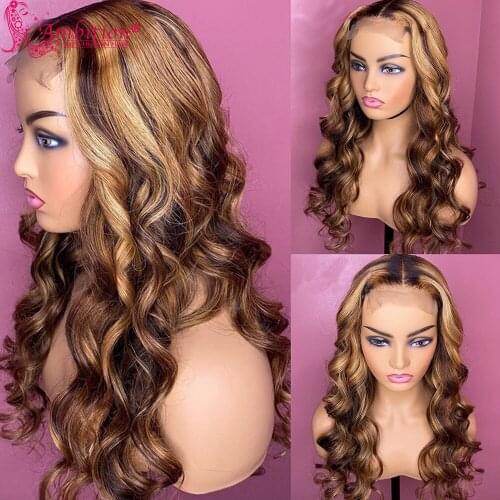 Brazilian Remy Human Hair Lace Front Wigs Pre plucked #4/27 Highlight 13x4 Lace Front Wigs Loose Wave Lace Wigs Bleached Knots