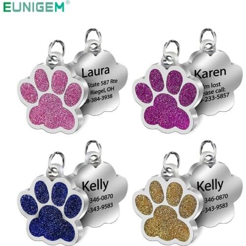 Custom Dog Tag Engraved Pet Dog Collar Accessories Personalized Cat Puppy ID Tag Stainless Steel Paw Name Tag Anti-lost Pendant