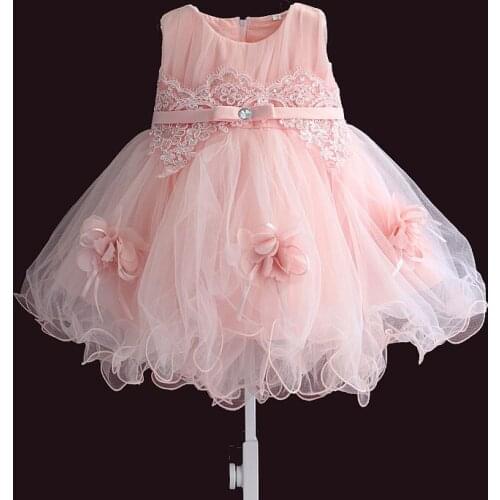 Baby girl dress pink flower sleeveless ball gown princess wedding dresses girls baptism 1 year vestido infantil 6M-4Y