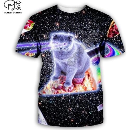 PLstar Cosmos T-Shirt Cat Amazing Art Newfashion Cozy Summer Casual Style Women/Men Space Galaxy 3DPrint T-shirt Harajuku Q-1