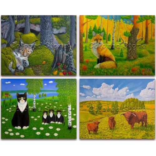 5D Full Square Diamond painting embroidery Cross stitch Animals colorful Cat fox lynx cow 3D DIY Round Drill Drawing mosaic 229