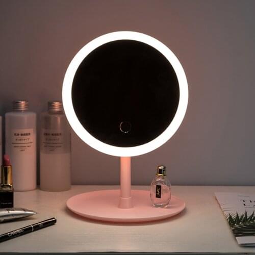 Portable LED rotating Makeup Mirror Light Magnifying Lighted Pink Folding Dual sided Round Cosmetic Vanity Lamp Ladies Makeup