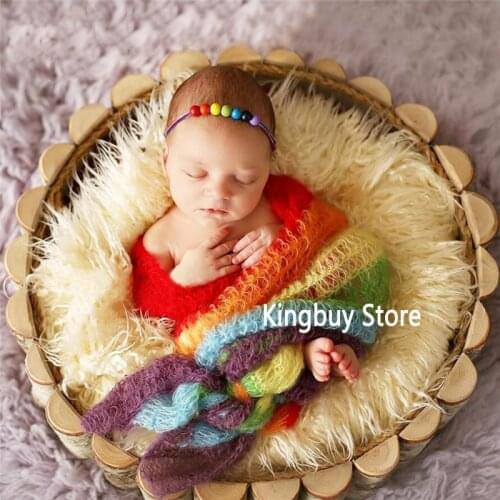 Rainbow Mohair Scarf Baby Wraps Photo Props Accessories Striped Swaddle Newborn Photography Studio Photo Shooting Prop