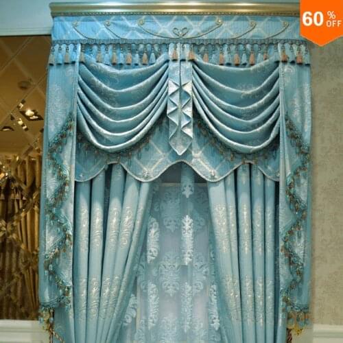 Luxury Crystal curtain Gold Quality Thickening Fashion Blue Jacquard Window Cloth Customize Drapes And curtains curtains