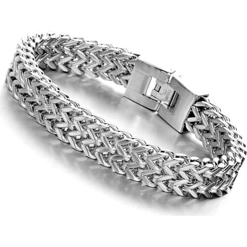 Stylish Mens Stainless Steel 12MM Two-strand Wheat Chain Bracelets Punk Biker Male Bracelet 8.66" Best Jewelry Gift