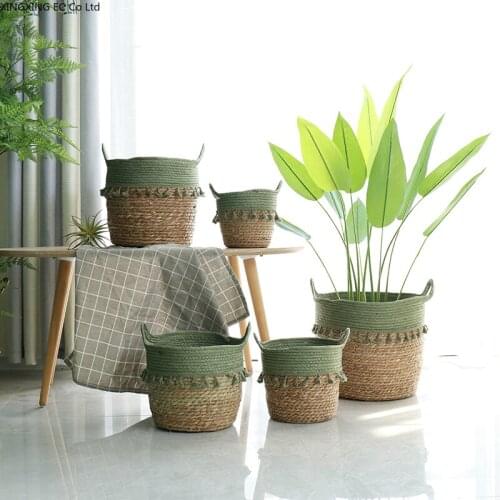 Rattan Woven Straw Flower Basket Nordic Hand-woven Flower Pots Living Room Decoration Floor Potted Green Plants Potted Basket