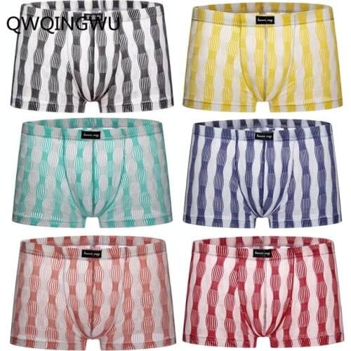6PCS Men Underwear Boxers Breathable Mesh Striped Mens Boxer Shorts Underwear See-through Trunks Shorts Underpants Cueca Boxers