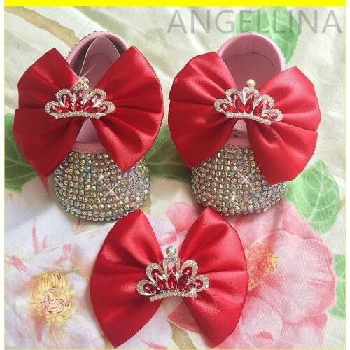 Baby shoes baby girls baptism baby shoes Rhinestones Baby Shoes Infant Ribbon Princess Shoes butterfly knot Baby hair band 0-1Y