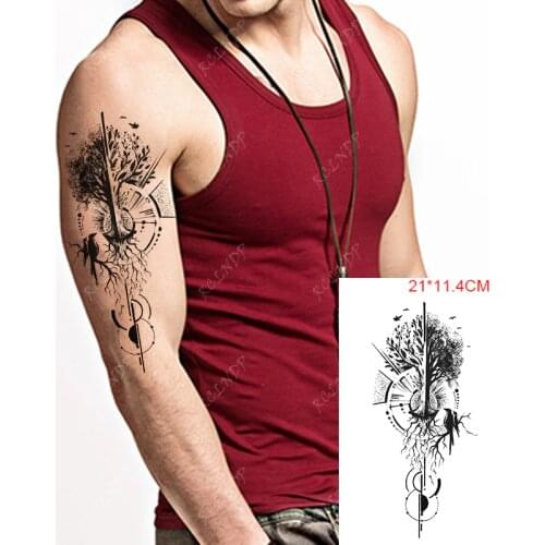 Waterproof Temporary Tattoo Stickers Bird Crow Tree Circle Compass Arm Leg Back Fake Tatto Flash Tatoo Art for Women Men