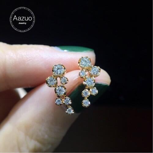 Aazuo Real 18K White Gold Real Diamonds Fashion Geometric Triangle Round Stud Earrings gifted for Women Wedding Party Au750