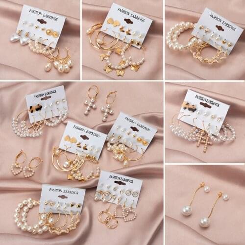 Womens Earrings Korean Pearl Drop Earrings for Women Statement Geometric Round Heart Earring 2021 Fashion Trend Female Jewelry