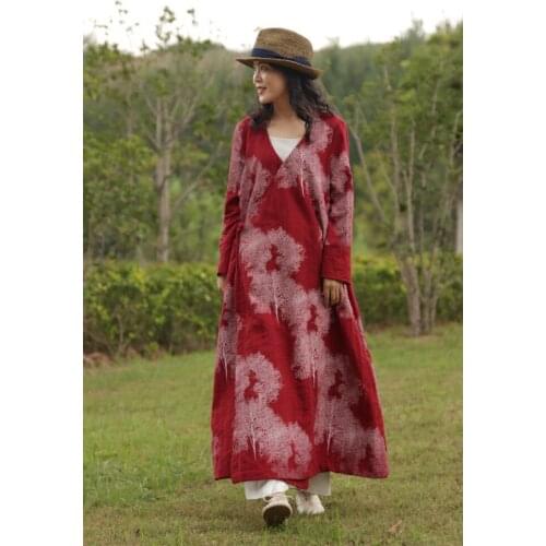 Women Printed Jacquard Trench Coat Outwear Female Print V neck Loose Overcoat Ladies Vintage Retro Coat 2018 Autumn