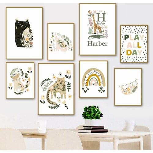 Giraffe Elephant Leopard Fox Rainbow Customize Wall Art Canvas Painting Nordic Posters And Prints Wall Pictures Kids Room Decor