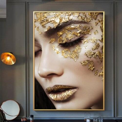 Gold Woman Portrait Posters and Prints Canvas Painting Home Decoration Office Parlor Figure Wall Art Prints Oil Painting on Wall