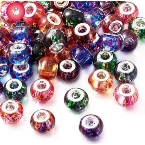 10Pcs Wholesale Color Painting Murano Large Hole Glass Beads with Silver Brass Core European Charm Fit Pandora Bracelet Necklace