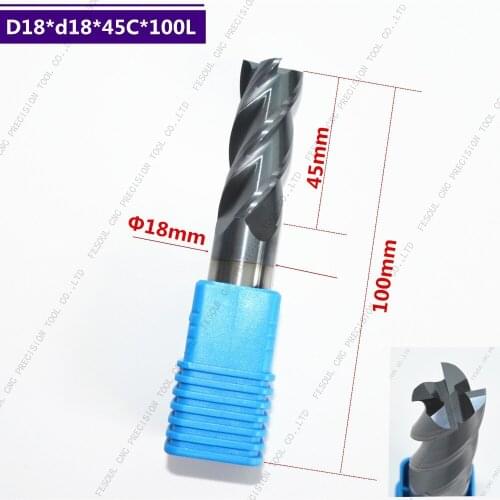 18mm*18mm*100mm,Freeshipping,CNC solid carbide end mill,TiAlN coated end milling cutter,HRC 50 Degrees,4 Flutes milling cutter