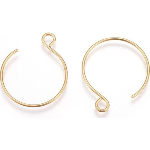 200pc 304 Stainless Steel Earring Hooks Half Round Vacuum Plating DIY Jewelry Findings 18.5x14mm, 22x18mm, Hole 2.5mm, Pin 0.7mm