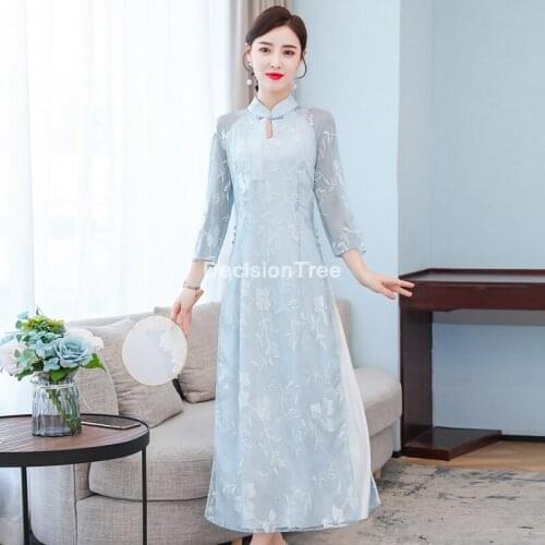 2021 folk style aodai dress vietnam chiffon aodai floral elegant ao dai dress oriental dress cheongsam dress elegant party dress