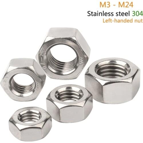5-100pcs/Lot Stainless Steel M3-M24 Anti-Tooth Hexagon Nuts With Left-Hand Thread Reverse Tooth Hex Left Rotation Thread nut