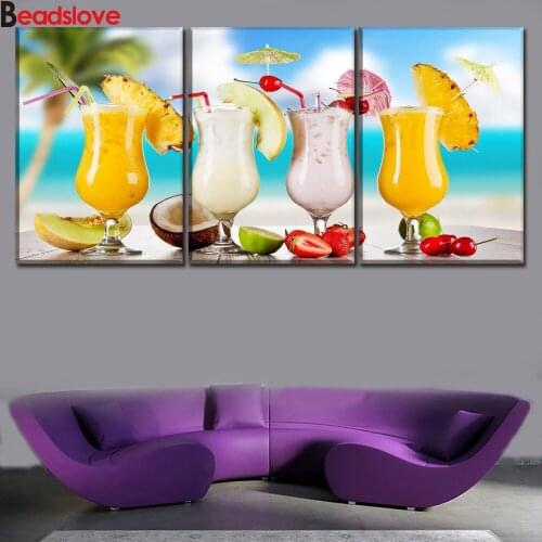 5d Diamond Embroidery Summer Juice triptych full square diamond painting cross stitch kitchen decoration mosaic rhinestones arts