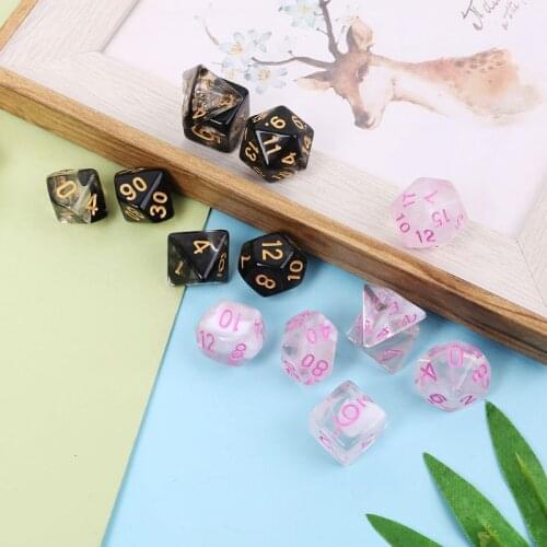 7 Pcs/Set New Game Dice Transparent Fashion Dices Multi-side Desktop Games Party Play Gifts Polyhedral Black/Pink XXUF