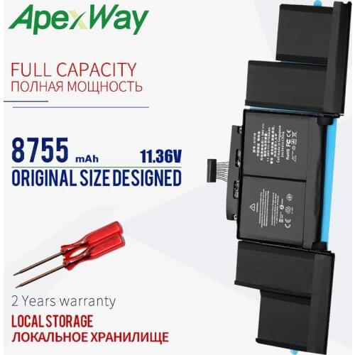 ApexWay 11.36V Laptop Battery A1618 for Apple MacBook Pro Retina 15'' 15.4" 2015 year 020-00079 MJLQ2LL/A MJLT2LL/A A1398