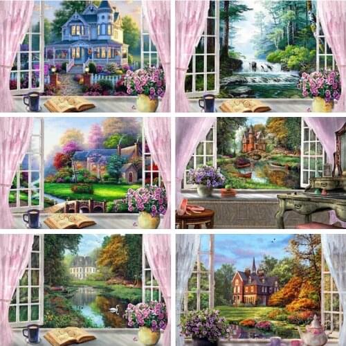 Full Drill Diamond Painting House Picture Of Rhinestone 5D Diamond Embroidery Landscape Town Craft Kit Home Decoration
