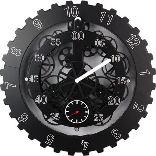 18 Inch Big Metal Wall Clock Gear Clock Mechanism European Living Room Creative Black Gift Ideas Horloge Home Decoration FZ521